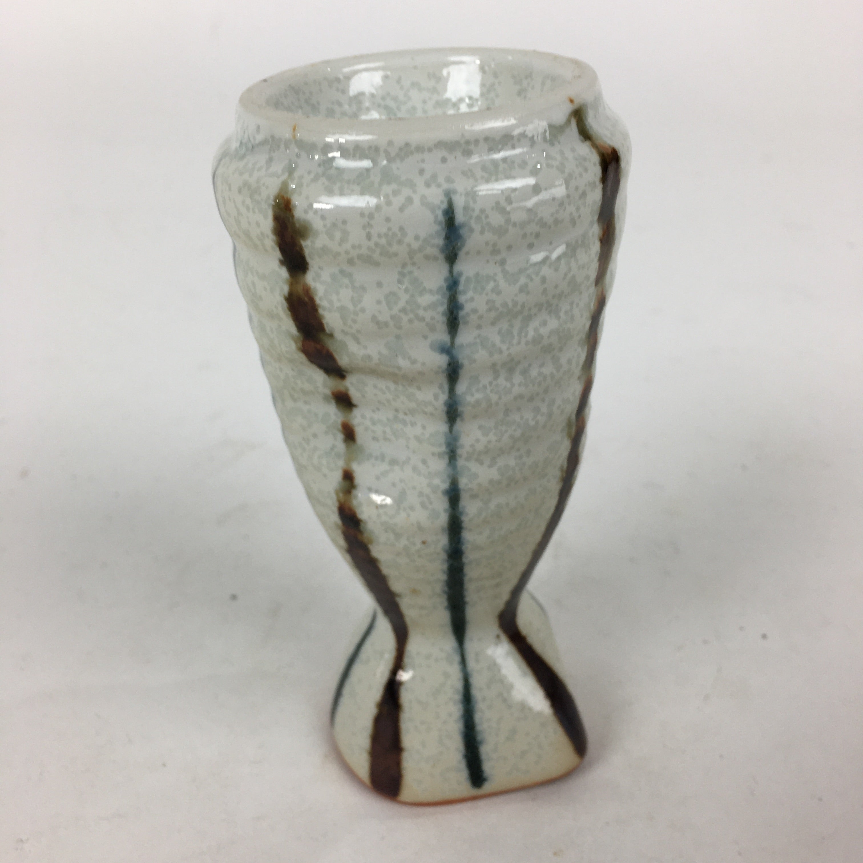 Japanese Ceramic Sake Bottle Vtg Pottery Yakimono Vertical Lines Tokkuri TS343