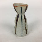 Japanese Ceramic Sake Bottle Vtg Pottery Yakimono Vertical Lines Tokkuri TS343