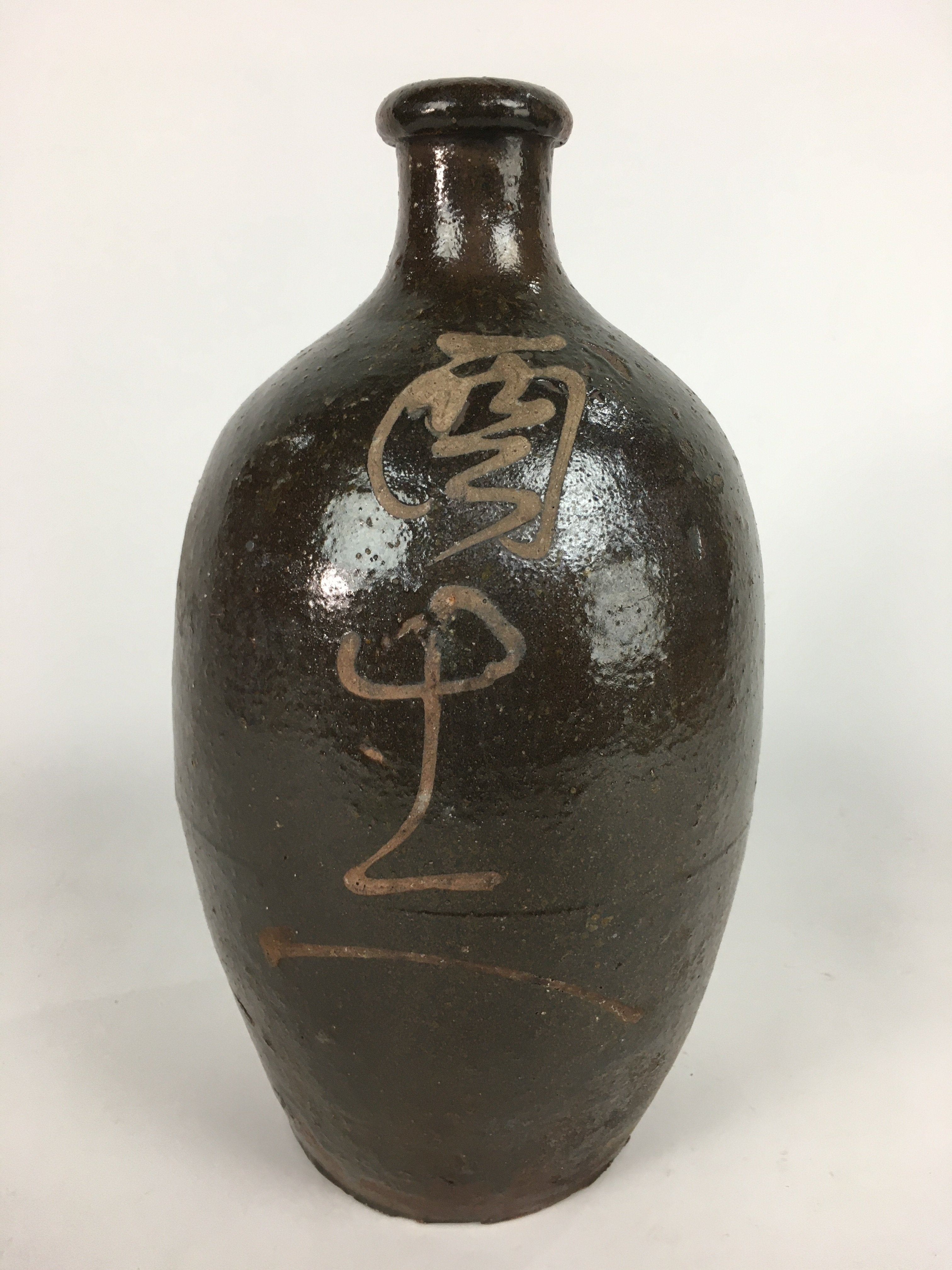 Japanese Ceramic Sake Bottle Vtg Tokkuri Pottery Kayoi-Tokkuri Brown TS293
