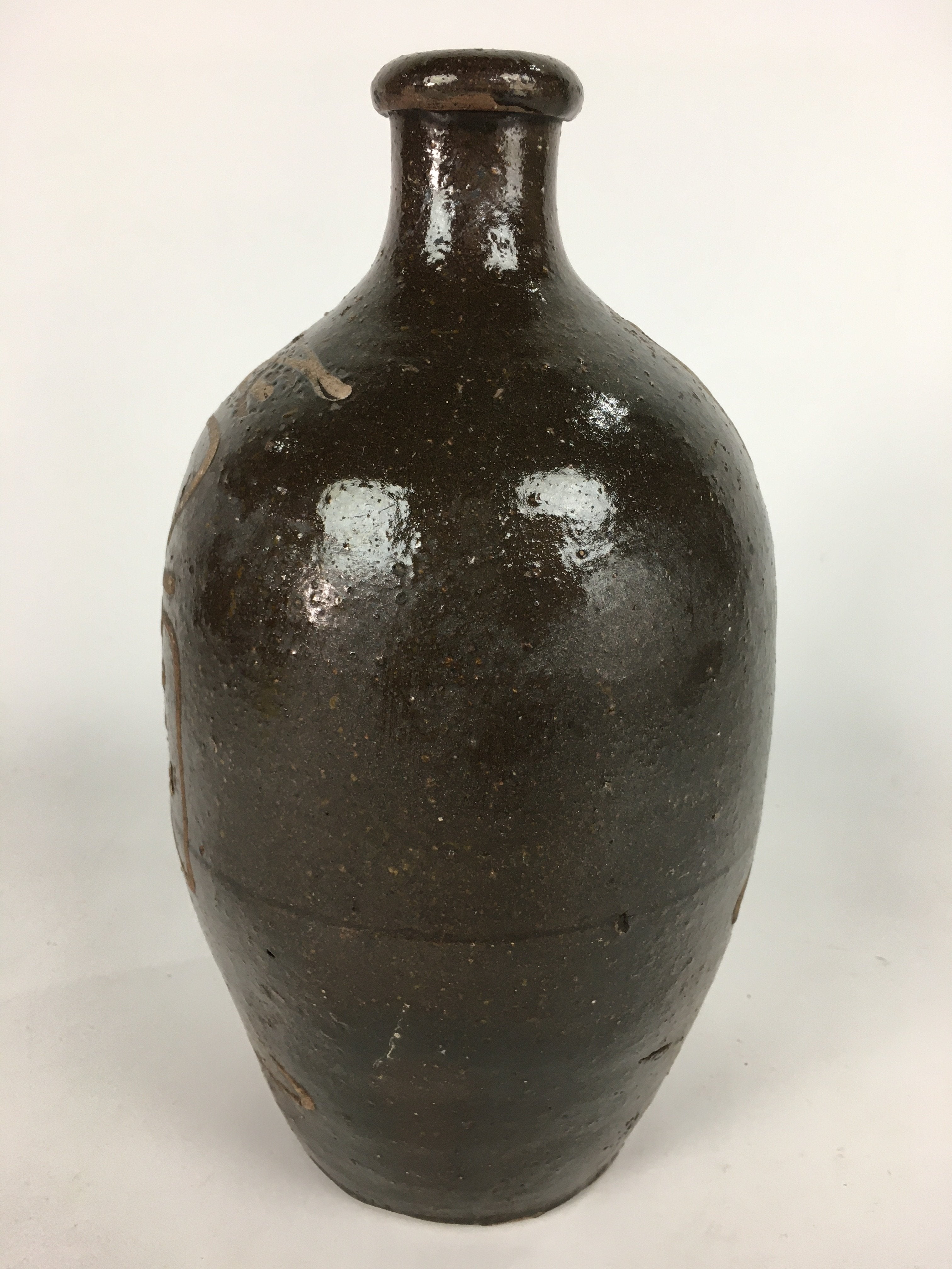 Japanese Ceramic Sake Bottle Vtg Tokkuri Pottery Kayoi-Tokkuri Brown TS293
