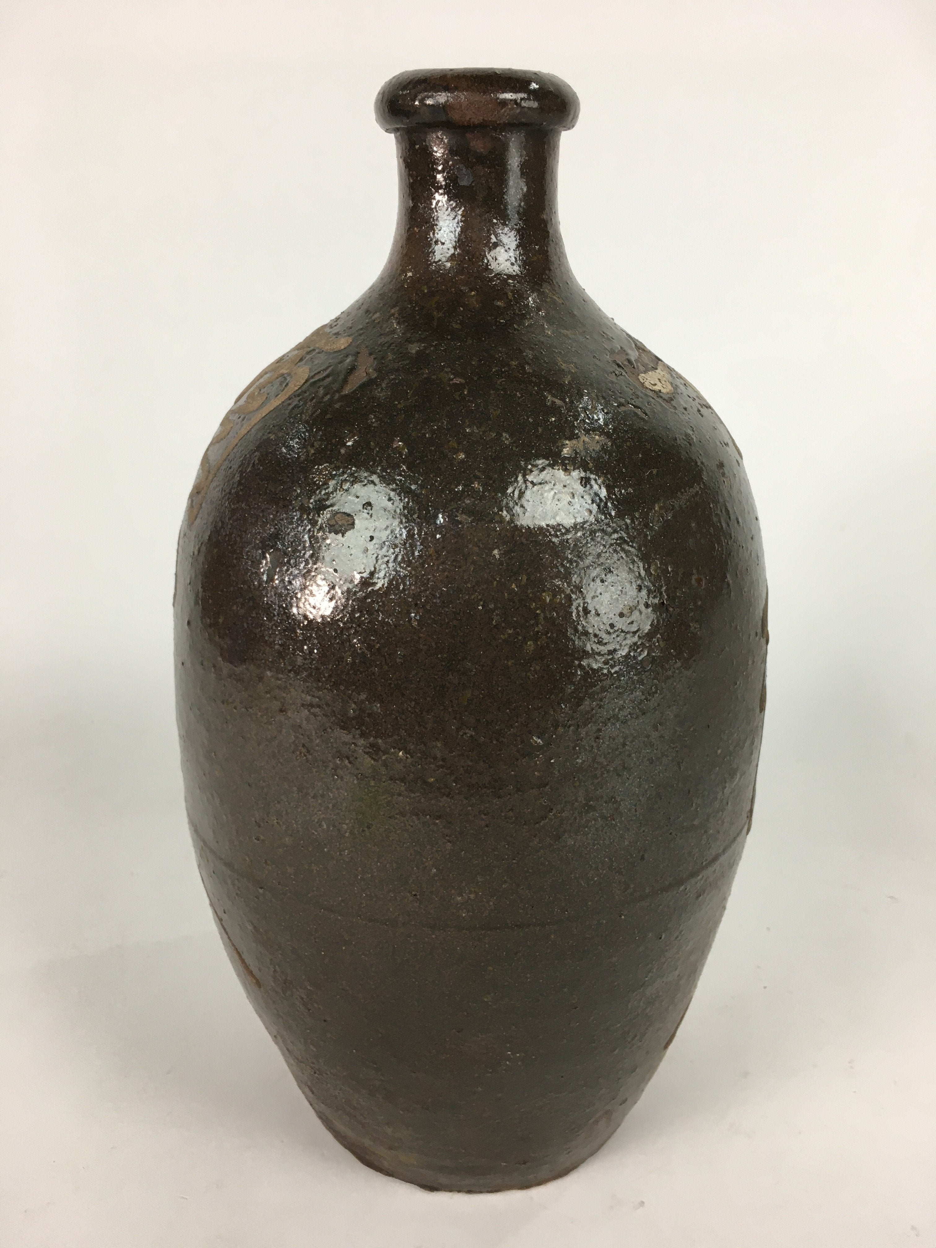 Japanese Ceramic Sake Bottle Vtg Tokkuri Pottery Kayoi-Tokkuri Brown TS293