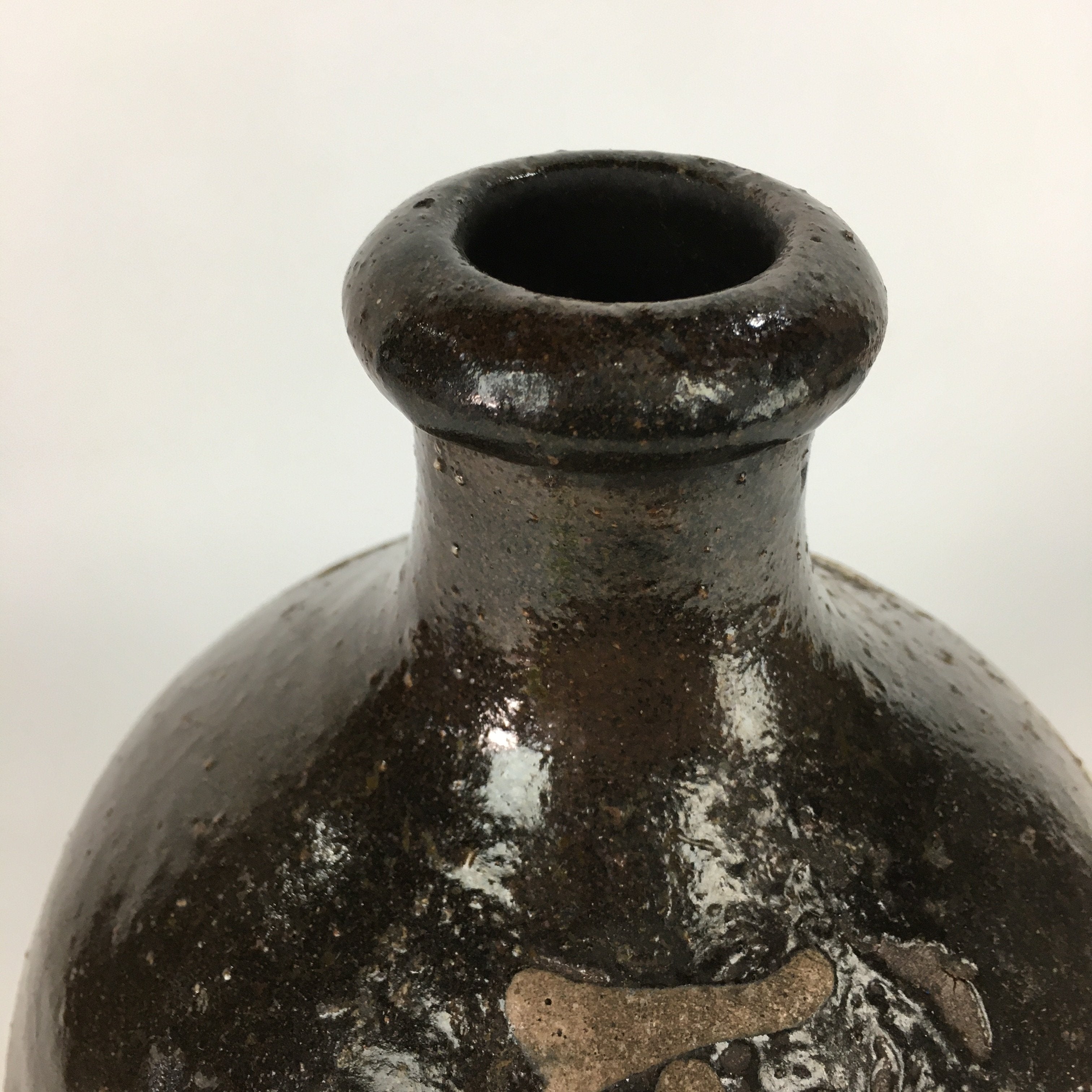Japanese Ceramic Sake Bottle Vtg Tokkuri Pottery Kayoi-Tokkuri Brown TS293