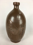 Japanese Ceramic Sake Bottle Vtg Tokkuri Pottery Kayoi-Tokkuri Brown TS294