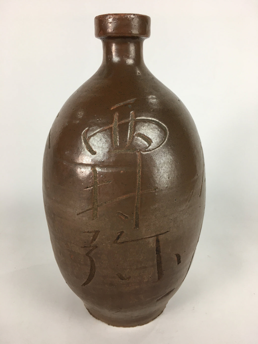 Japanese Ceramic Sake Bottle Vtg Tokkuri Pottery Kayoi-Tokkuri Brown TS294