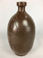Japanese Ceramic Sake Bottle Vtg Tokkuri Pottery Kayoi-Tokkuri Brown TS294