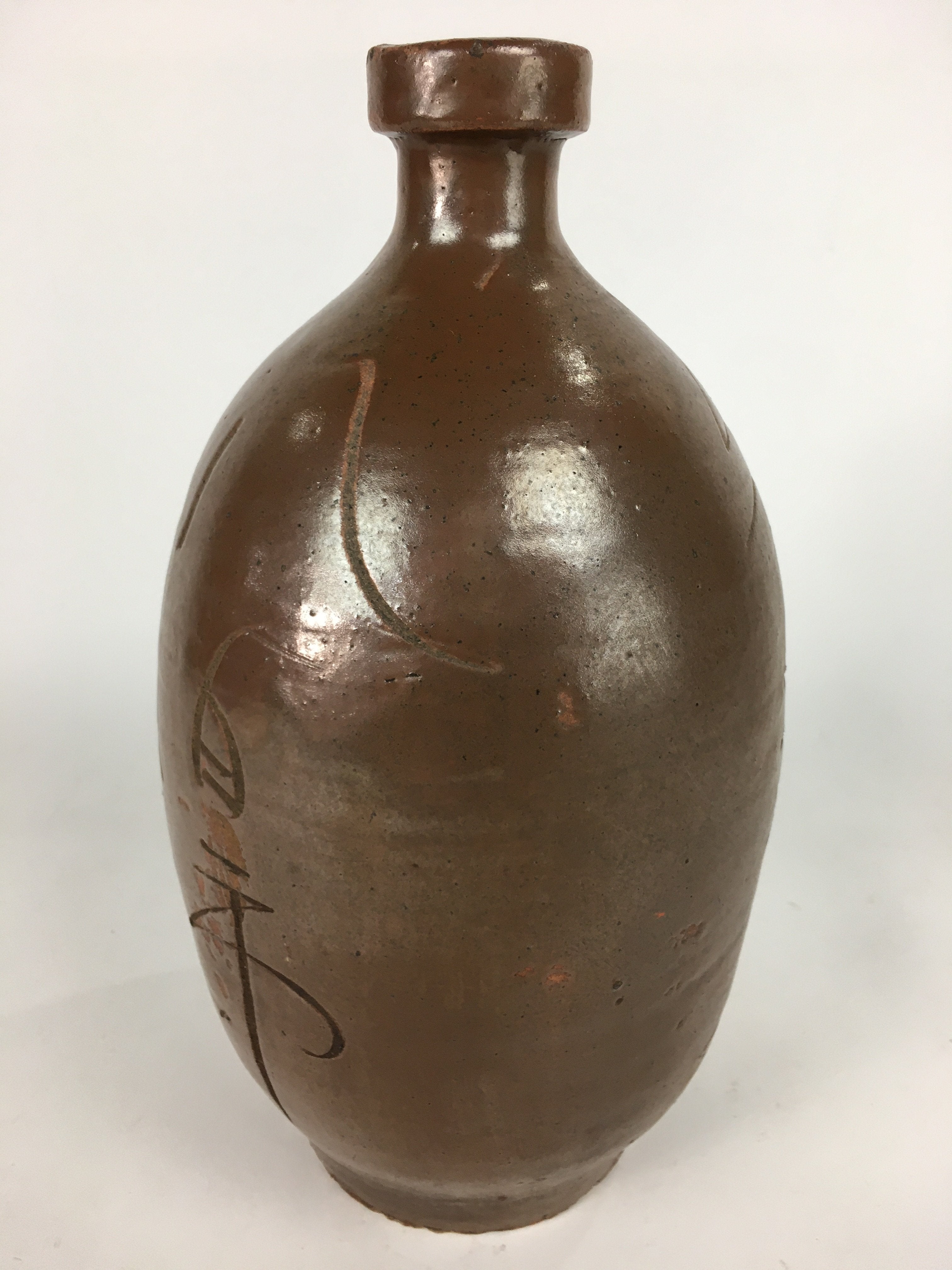 Japanese Ceramic Sake Bottle Vtg Tokkuri Pottery Kayoi-Tokkuri Brown TS294