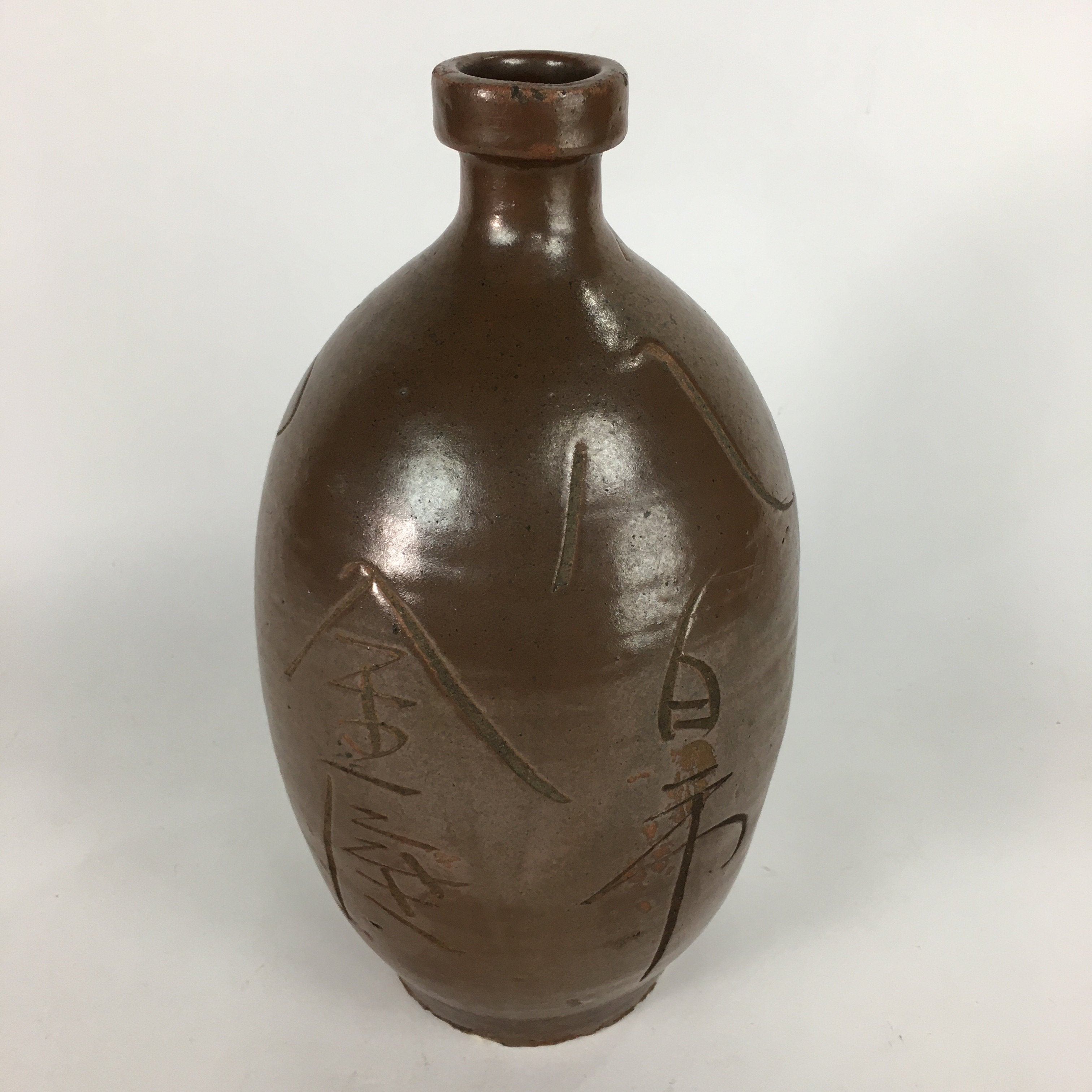 Japanese Ceramic Sake Bottle Vtg Tokkuri Pottery Kayoi-Tokkuri Brown TS294