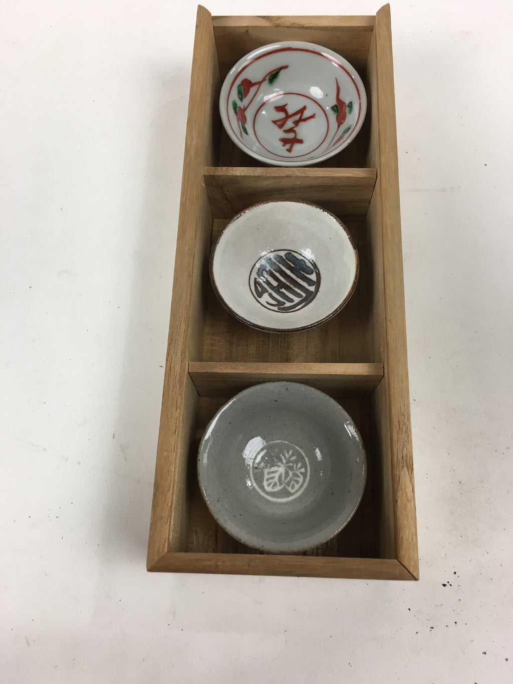 Japanese Ceramic Sake Cup 3pc Set Vtg Boxed Pottery Sakazuki Guinomi PX580