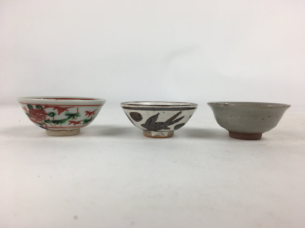 Japanese Ceramic Sake Cup 3pc Set Vtg Boxed Pottery Sakazuki Guinomi PX580