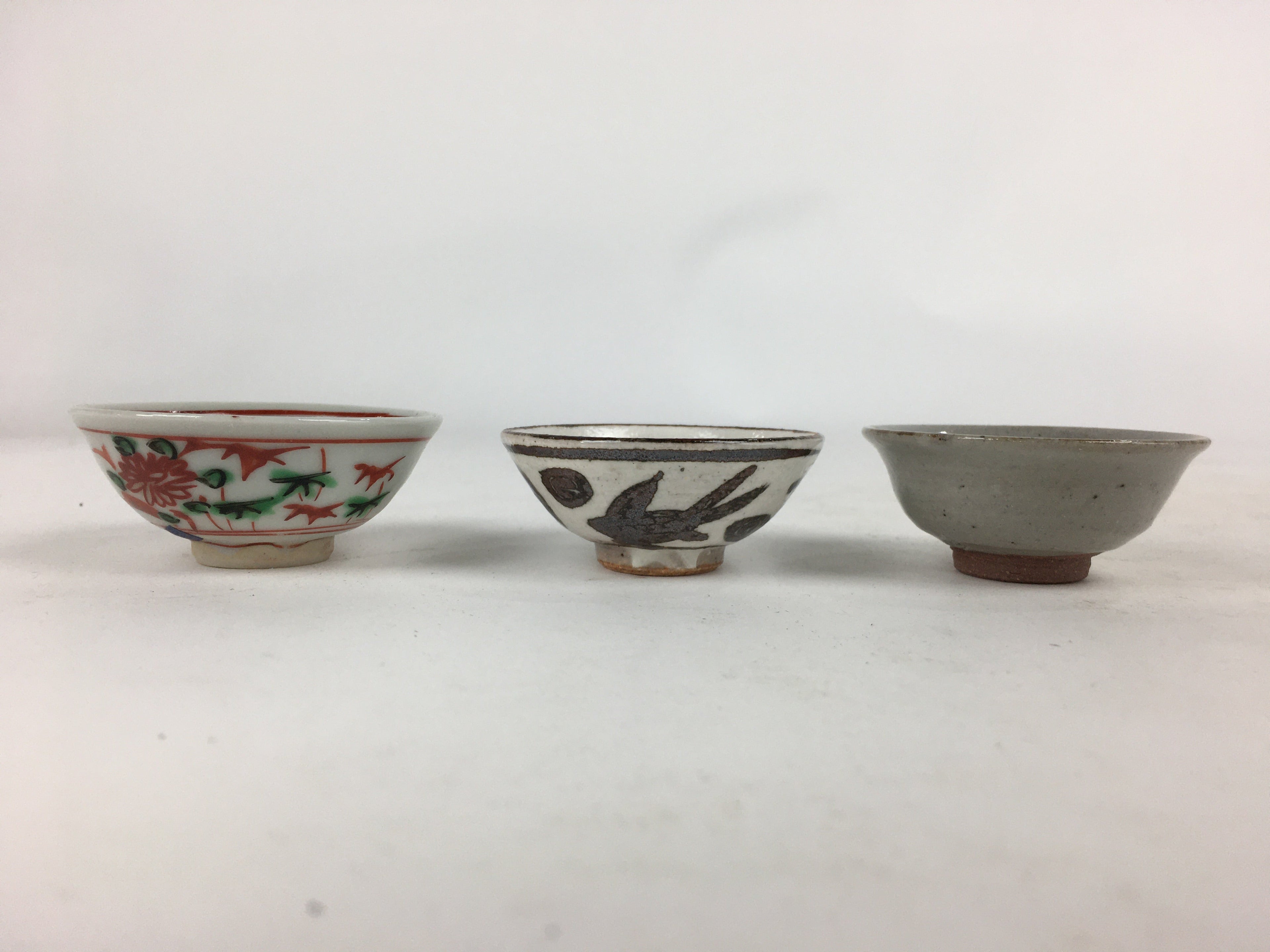 Japanese Ceramic Sake Cup 3pc Set Vtg Boxed Pottery Sakazuki Guinomi PX580
