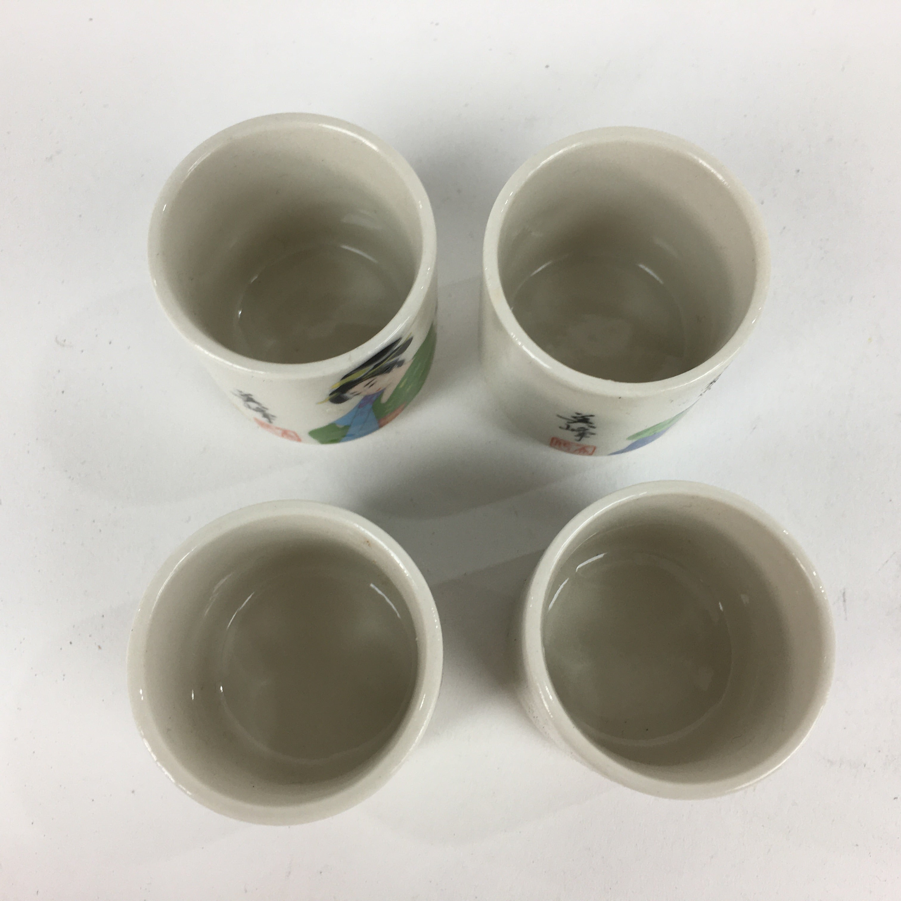 Japanese Ceramic Sake Cup 4pc Set Vtg Boxed Miho Ochiko Guinomi PX593