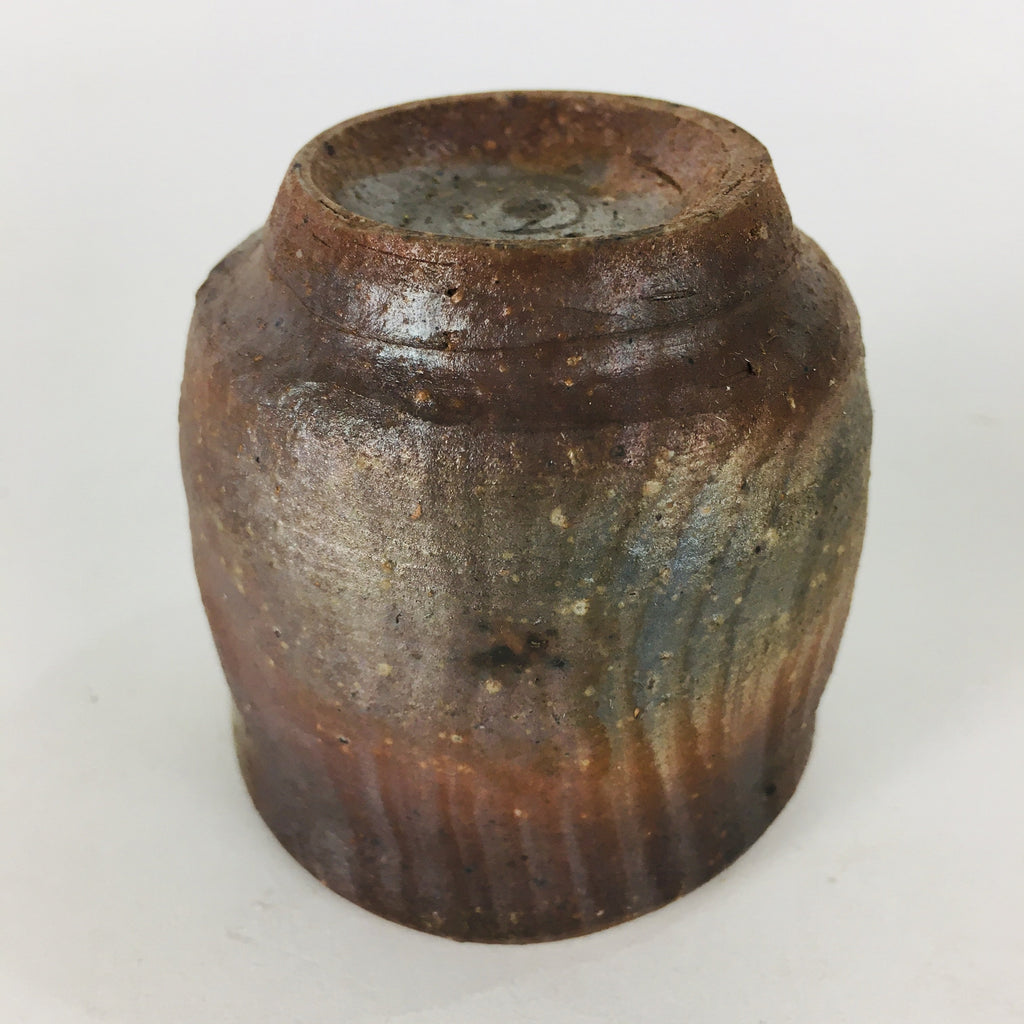 Japanese Ceramic Sake Cup Bizen Ware Vtg Guinomi Ochoko Doyaki Brawn GU901