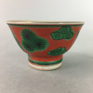 Japanese Ceramic Sake Cup Guinomi Sakazuki Kutani Vtg Pottery Red Green GU660