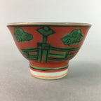 Japanese Ceramic Sake Cup Guinomi Sakazuki Kutani Vtg Pottery Red Green GU662