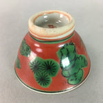 Japanese Ceramic Sake Cup Guinomi Sakazuki Kutani Vtg Pottery Red Green GU662