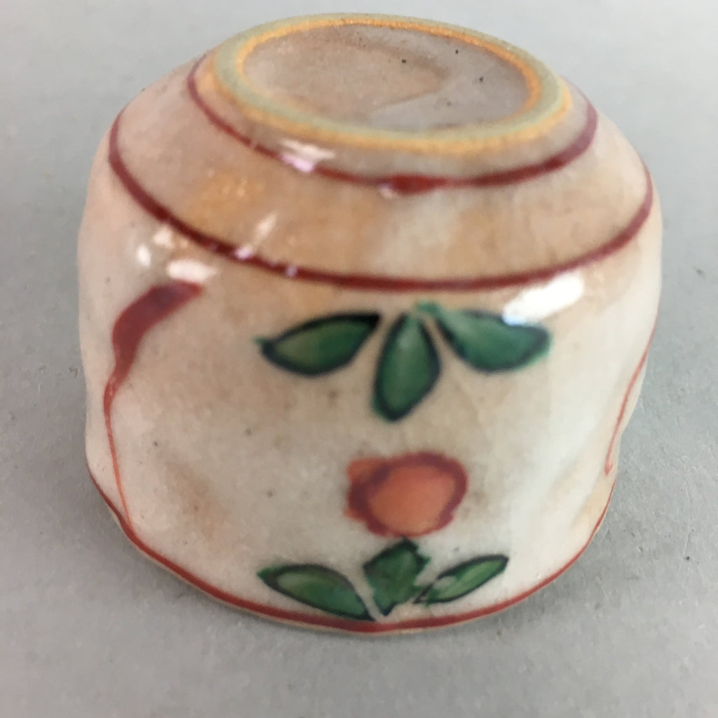 Japanese Ceramic Sake Cup Guinomi Sakazuki Vtg Floral Pottery Crackle GU556
