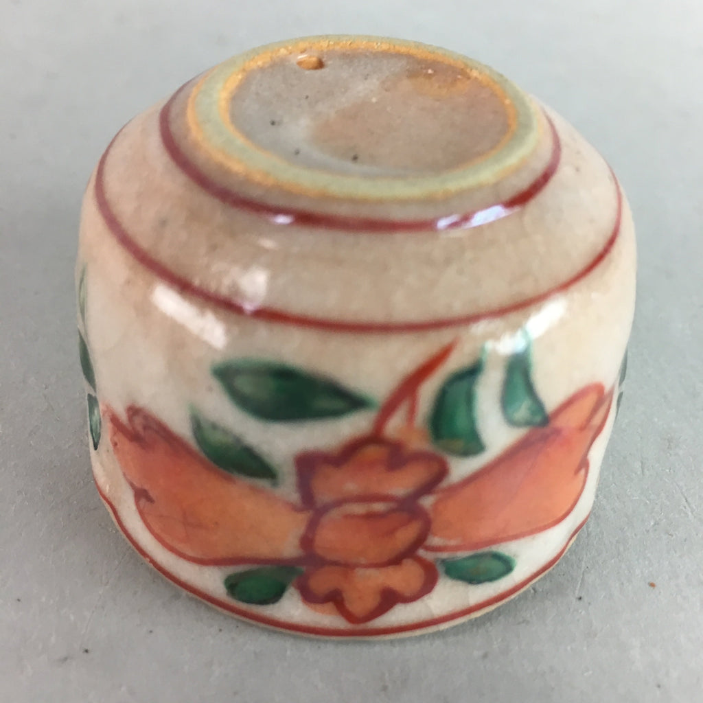 Japanese Ceramic Sake Cup Guinomi Sakazuki Vtg Floral Pottery Crackle GU556