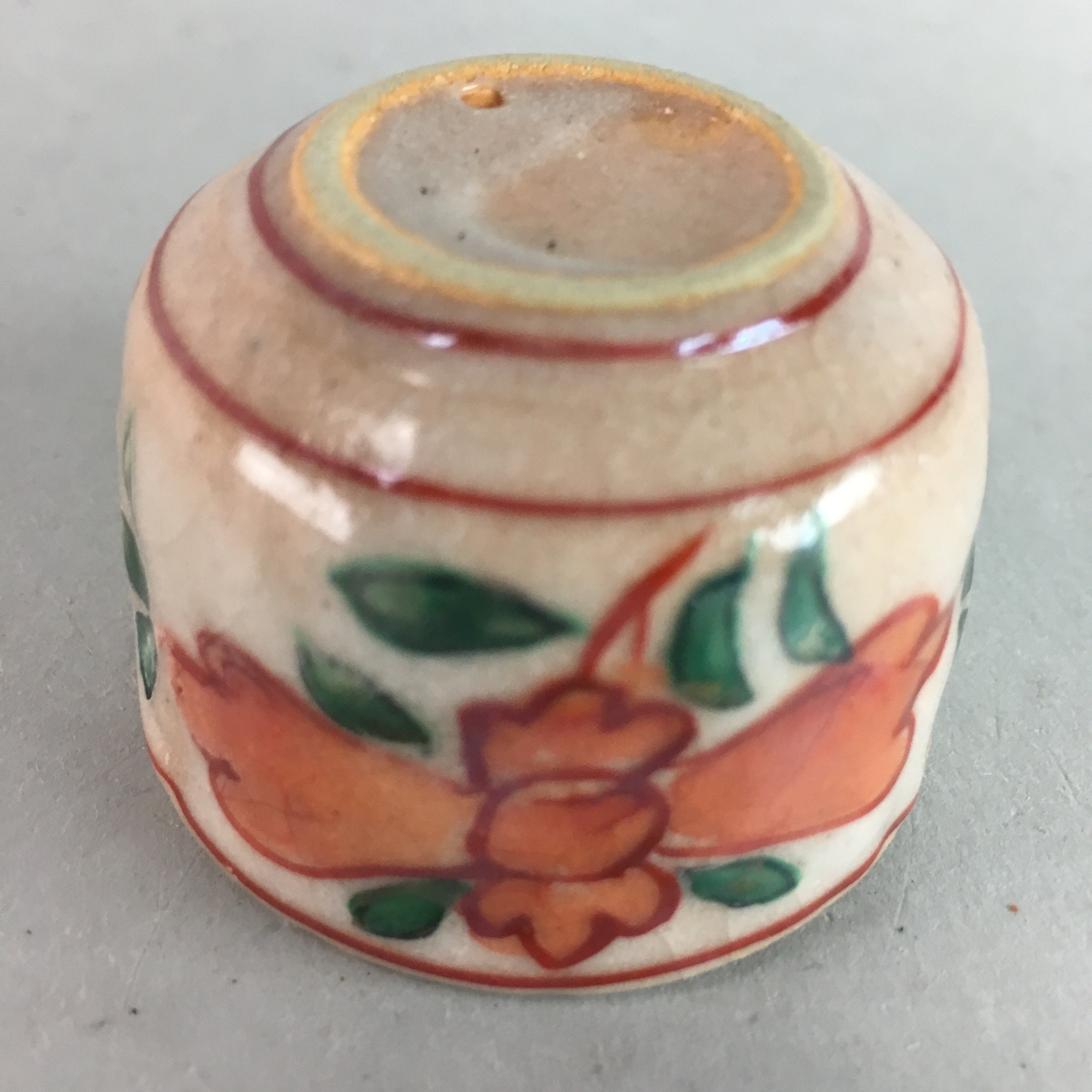 Japanese Ceramic Sake Cup Guinomi Sakazuki Vtg Floral Pottery Crackle GU556