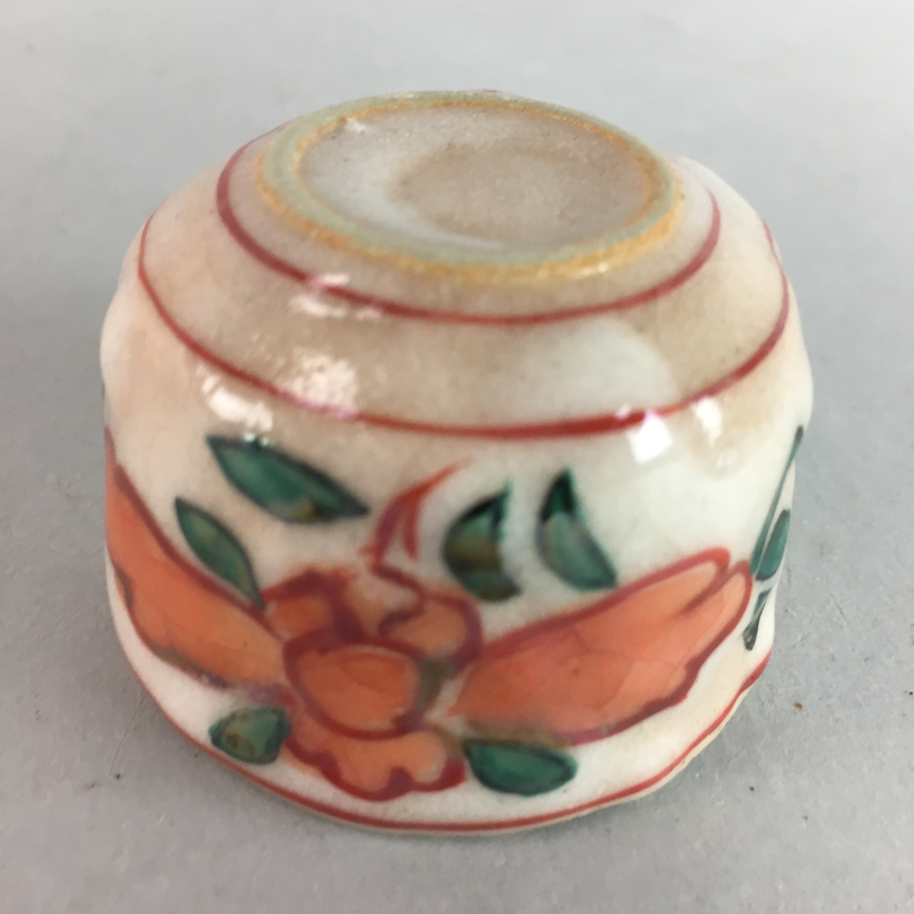 Japanese Ceramic Sake Cup Guinomi Sakazuki Vtg Floral Pottery Crackle GU558