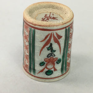 Japanese Ceramic Sake Cup Guinomi Sakazuki Vtg Floral Pottery Red Green GU539