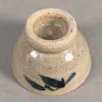 Japanese Ceramic Sake Cup Guinomi Sakazuki Vtg Pottery Blue Leaf GU816
