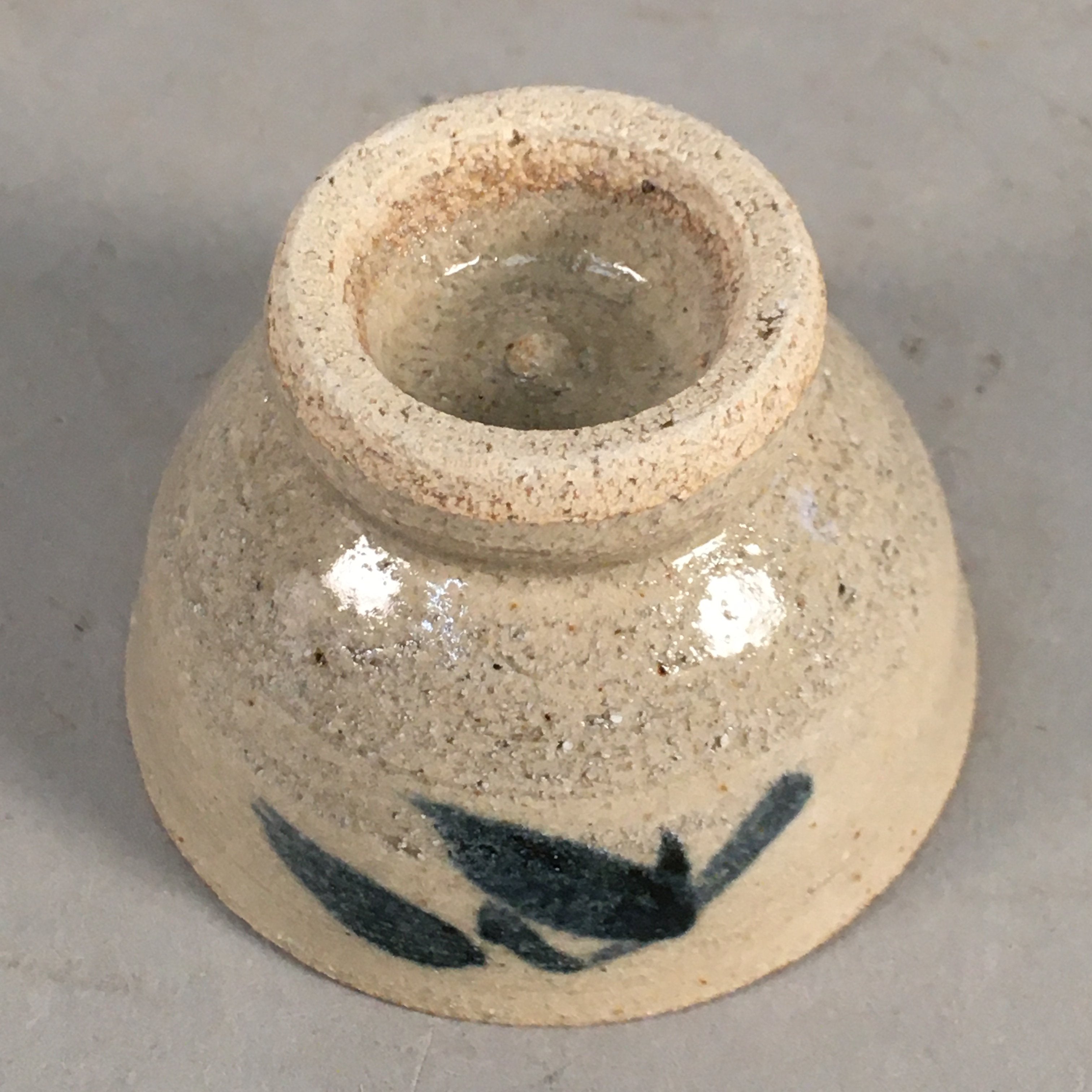 Japanese Ceramic Sake Cup Guinomi Sakazuki Vtg Pottery Blue Leaf GU816