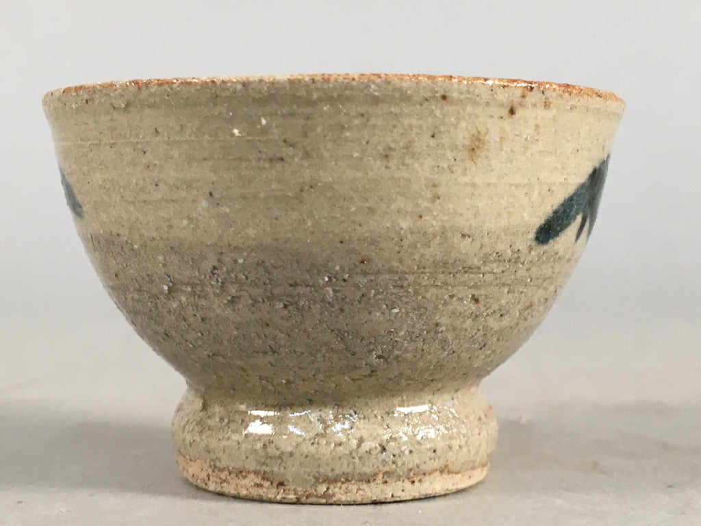Japanese Ceramic Sake Cup Guinomi Sakazuki Vtg Pottery Blue Leaf GU816