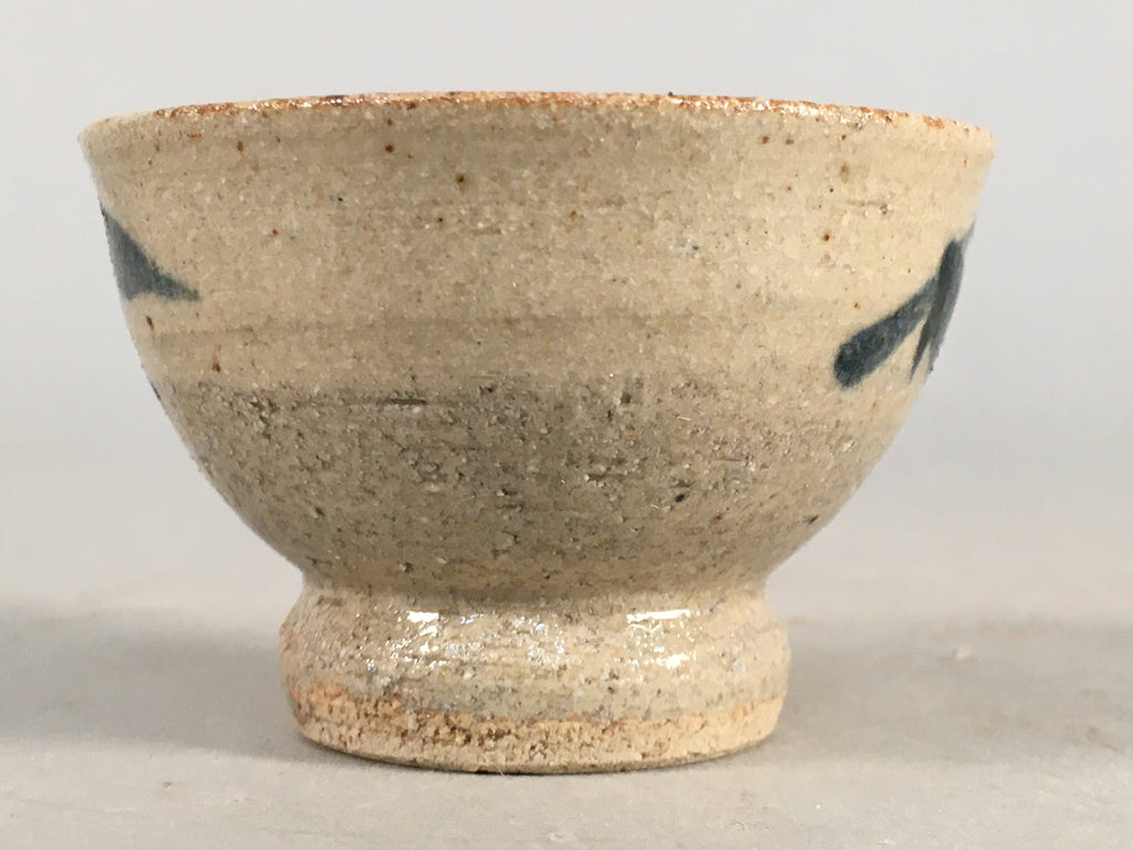 Japanese Ceramic Sake Cup Guinomi Sakazuki Vtg Pottery Blue Leaf GU816