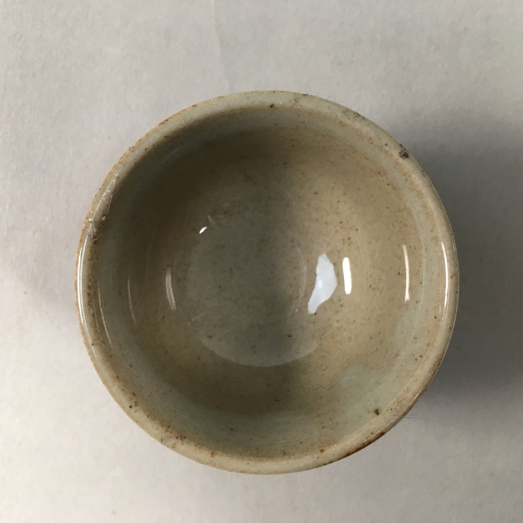 Japanese Ceramic Sake Cup Guinomi Sakazuki Vtg Pottery Gray Crackle GU878