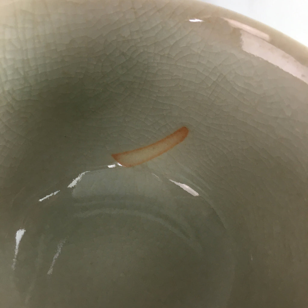 Japanese Ceramic Sake Cup Guinomi Sakazuki Vtg Pottery Gray Kanji Crackle GU739
