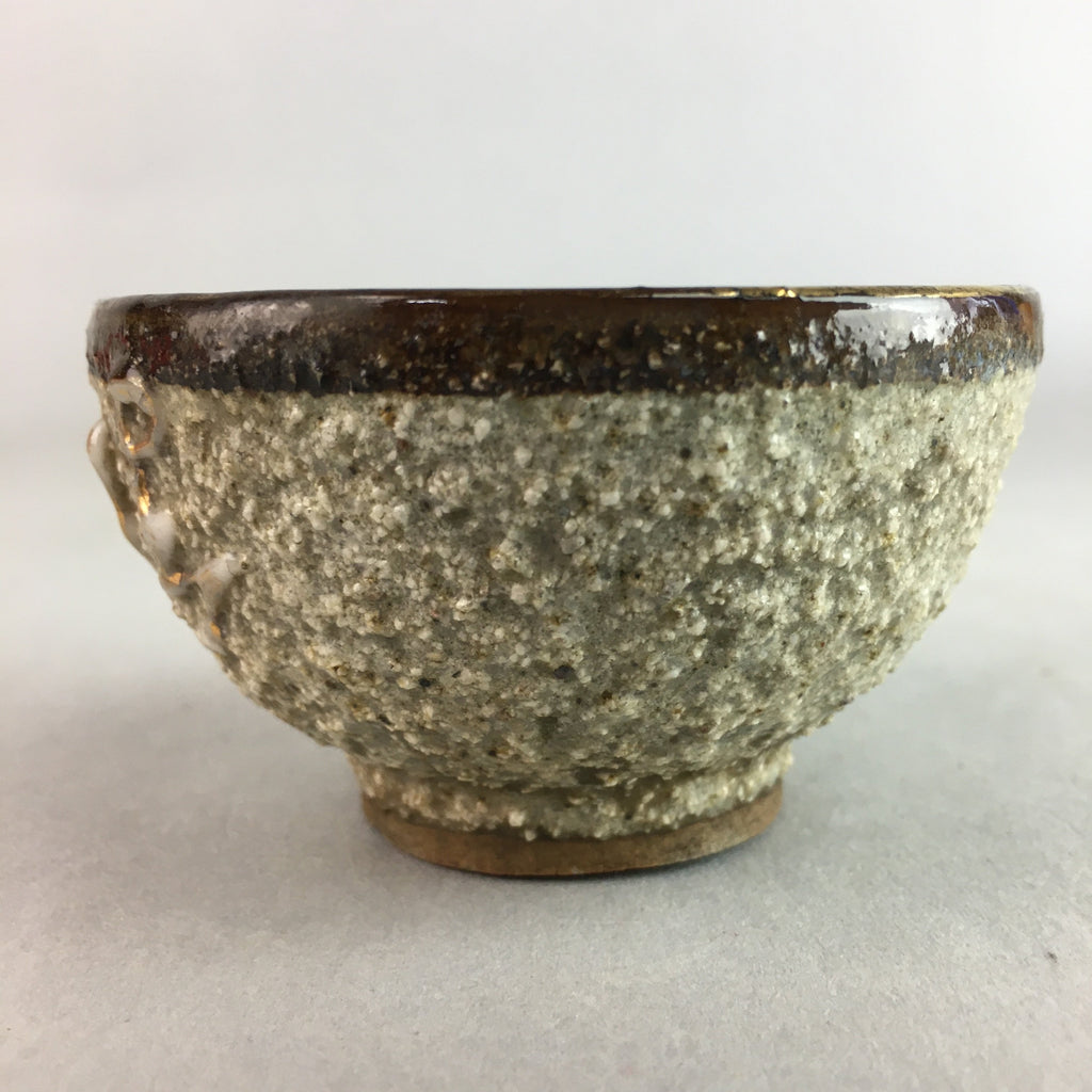 Japanese Ceramic Sake Cup Guinomi Sakazuki Vtg Pottery Gray Rough Crackle GU735