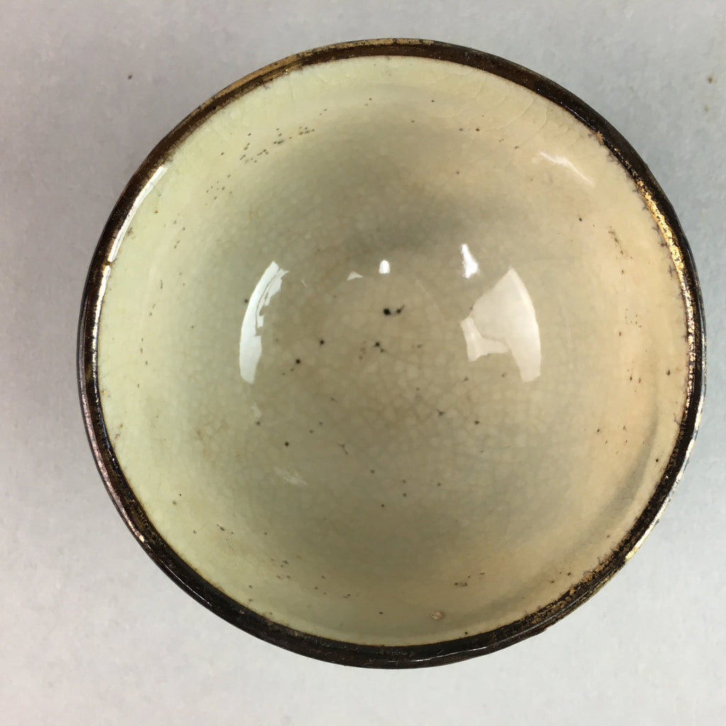 Japanese Ceramic Sake Cup Guinomi Sakazuki Vtg Pottery Gray Rough Crackle GU735
