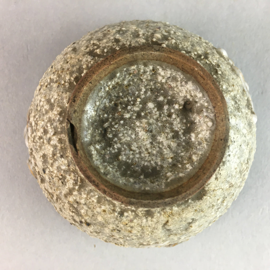 Japanese Ceramic Sake Cup Guinomi Sakazuki Vtg Pottery Gray Rough Crackle GU735