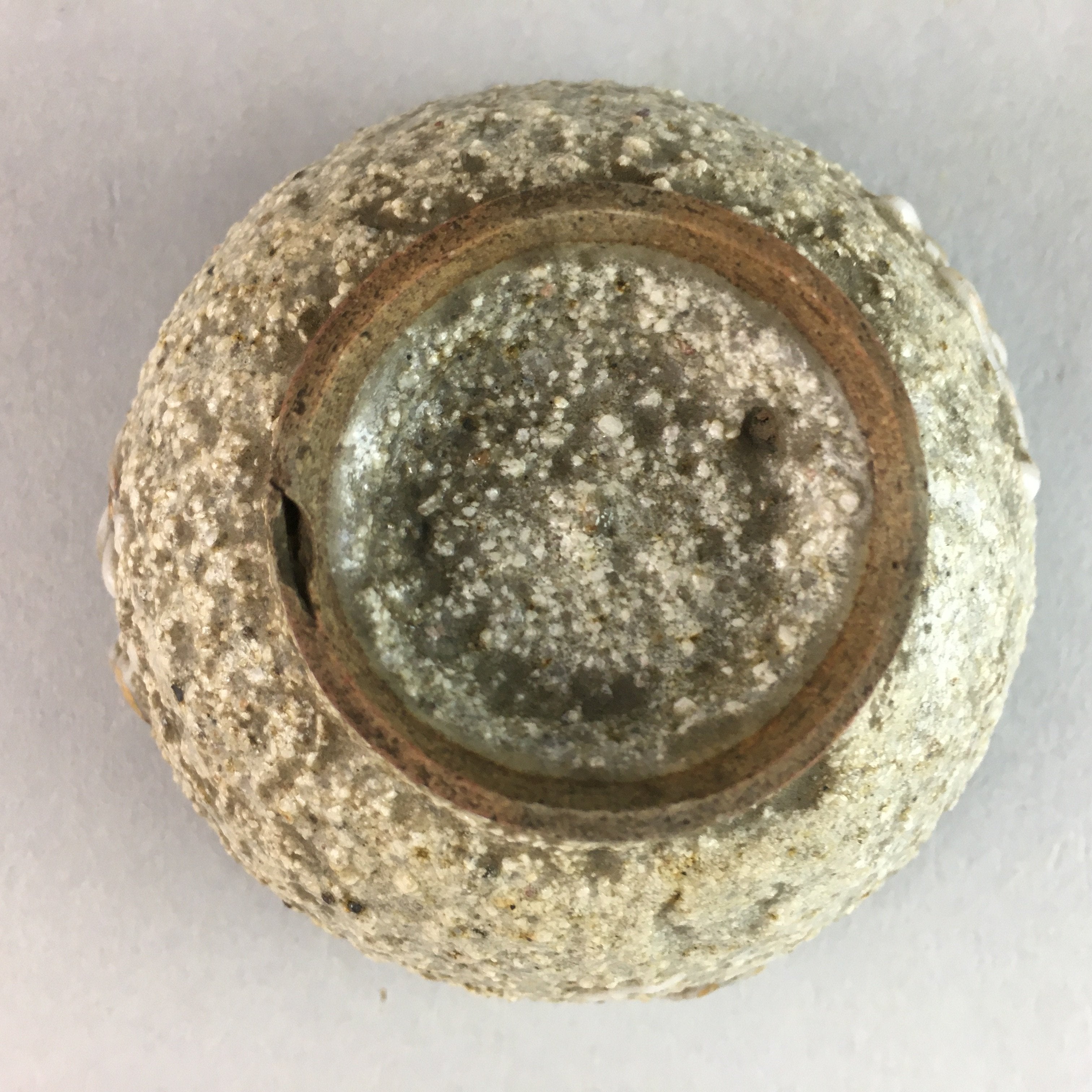 Japanese Ceramic Sake Cup Guinomi Sakazuki Vtg Pottery Gray Rough Crackle GU735