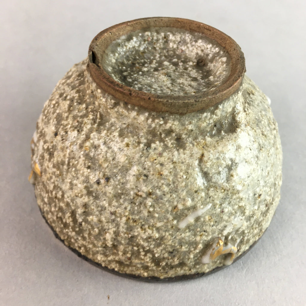 Japanese Ceramic Sake Cup Guinomi Sakazuki Vtg Pottery Gray Rough Crackle GU735