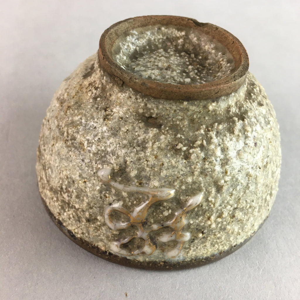 Japanese Ceramic Sake Cup Guinomi Sakazuki Vtg Pottery Gray Rough Crackle GU735