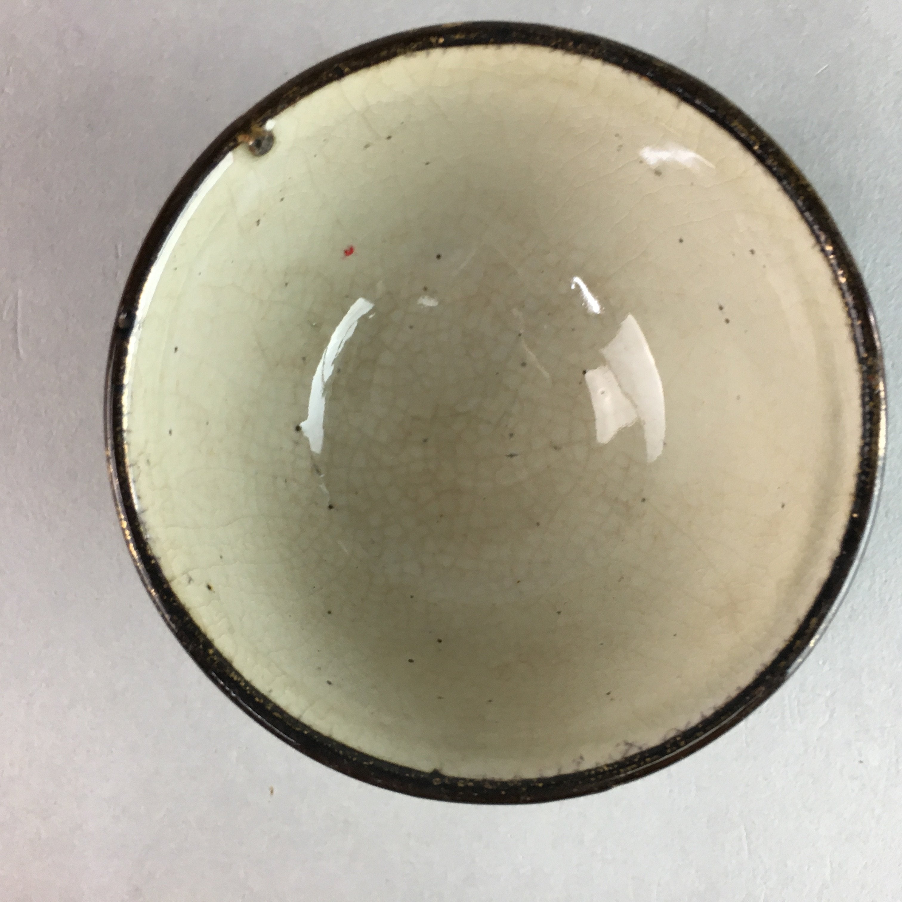 Japanese Ceramic Sake Cup Guinomi Sakazuki Vtg Pottery Gray Rough Crackle GU736