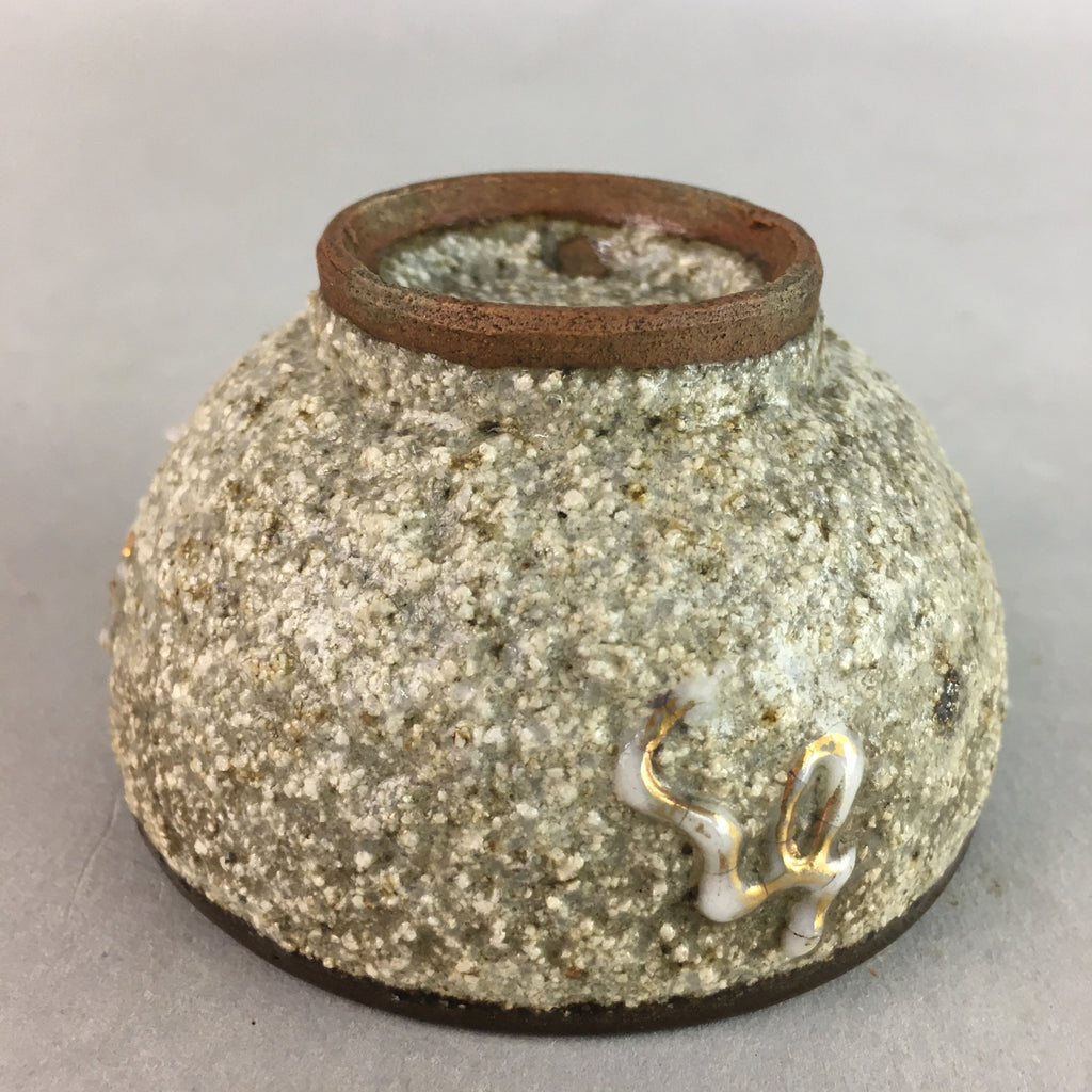 Japanese Ceramic Sake Cup Guinomi Sakazuki Vtg Pottery Gray Rough Crackle GU736