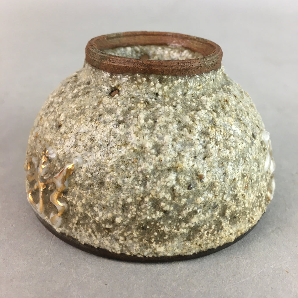 Japanese Ceramic Sake Cup Guinomi Sakazuki Vtg Pottery Gray Rough Crackle GU736