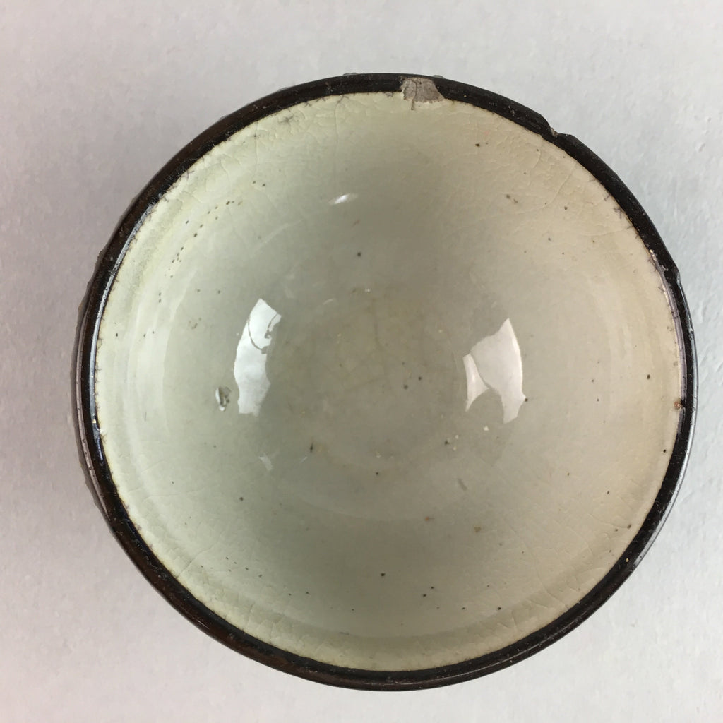 Japanese Ceramic Sake Cup Guinomi Sakazuki Vtg Pottery Gray Rough Crackle GU737