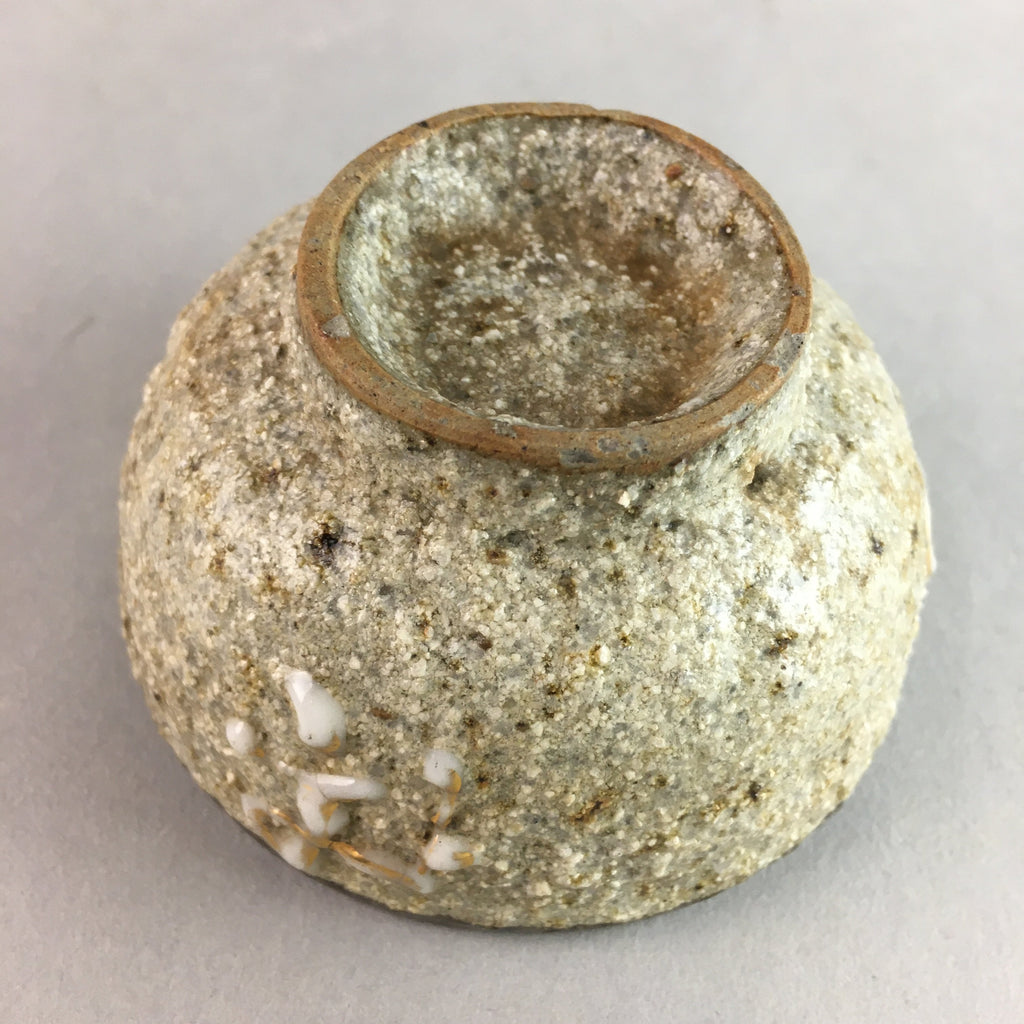 Japanese Ceramic Sake Cup Guinomi Sakazuki Vtg Pottery Gray Rough Crackle GU737