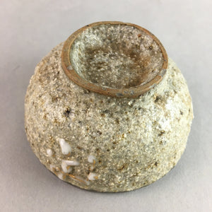 Japanese Ceramic Sake Cup Guinomi Sakazuki Vtg Pottery Gray Rough Crackle GU737