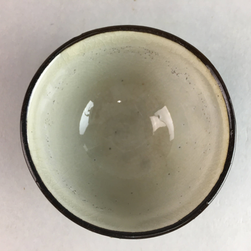 Japanese Ceramic Sake Cup Guinomi Sakazuki Vtg Pottery Gray Rough Crackle GU738