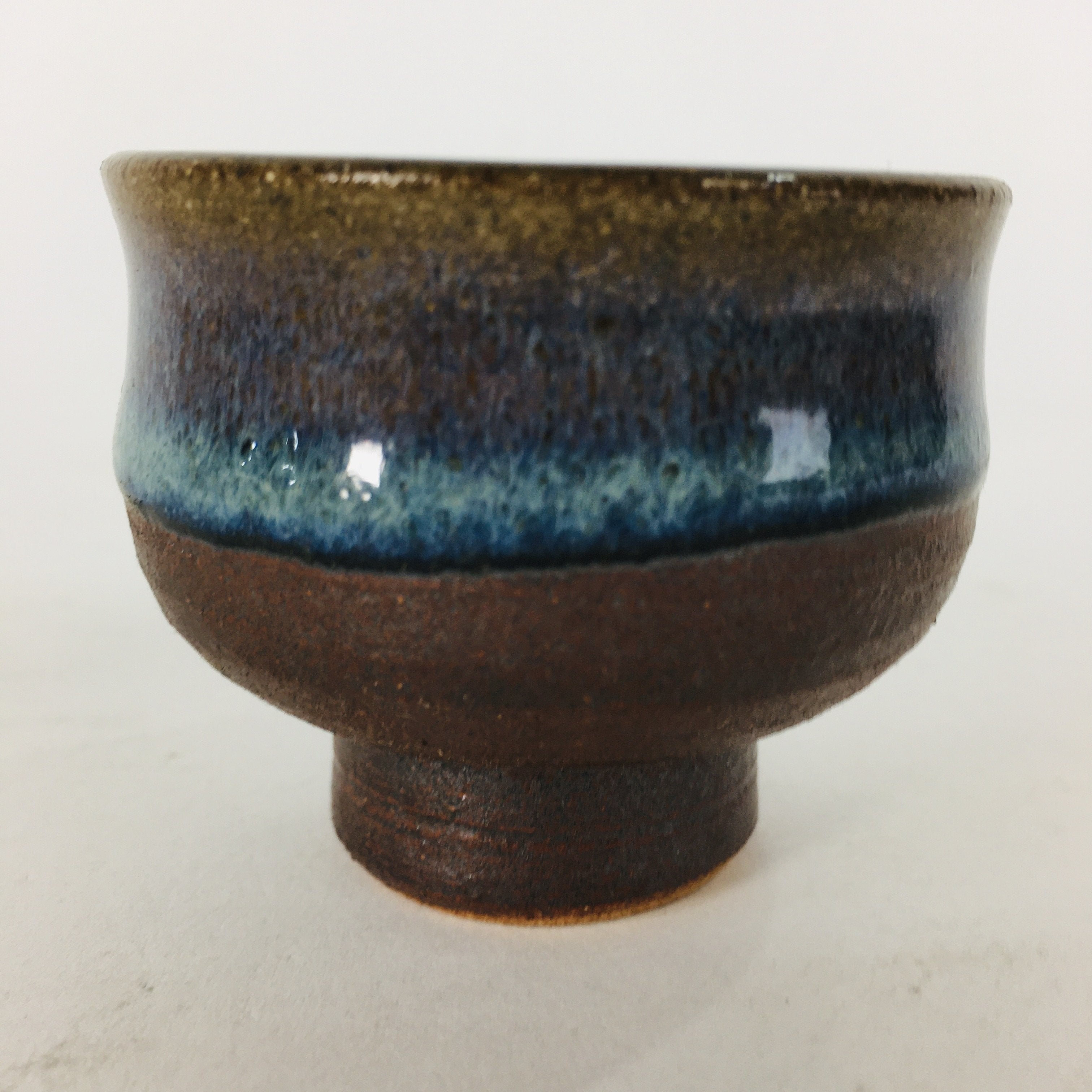 Japanese Ceramic Sake Cup Hagi Ware Vtg Guinomi Ochoko Blue Glaze GU897