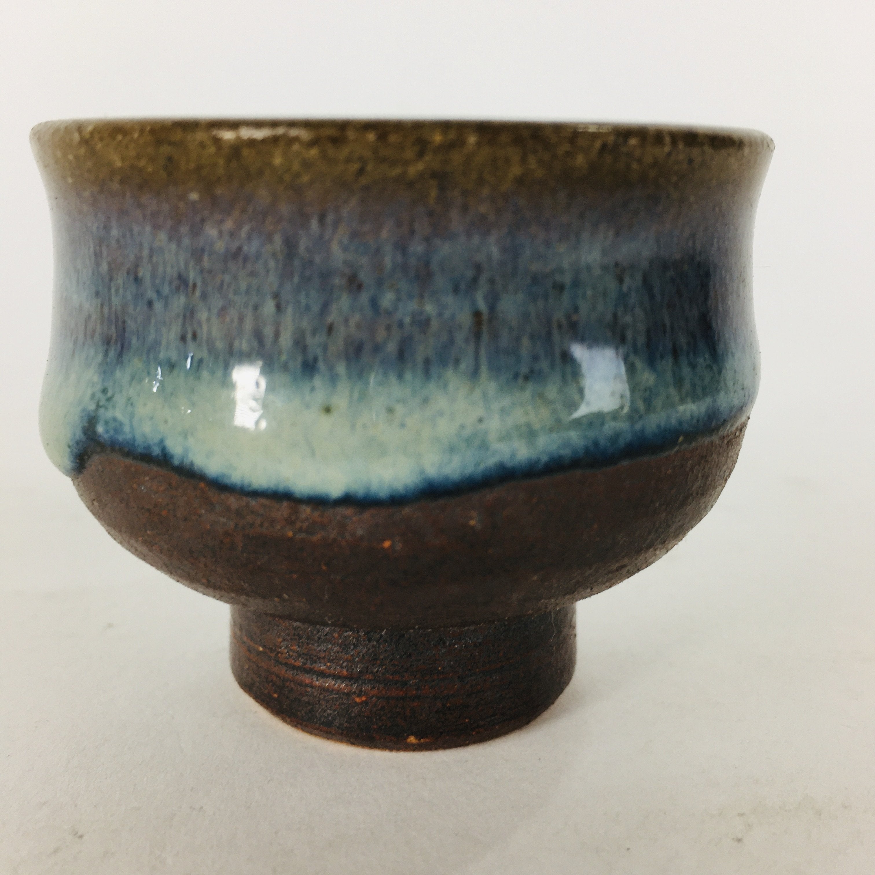 Japanese Ceramic Sake Cup Hagi Ware Vtg Guinomi Ochoko Blue Glaze GU897