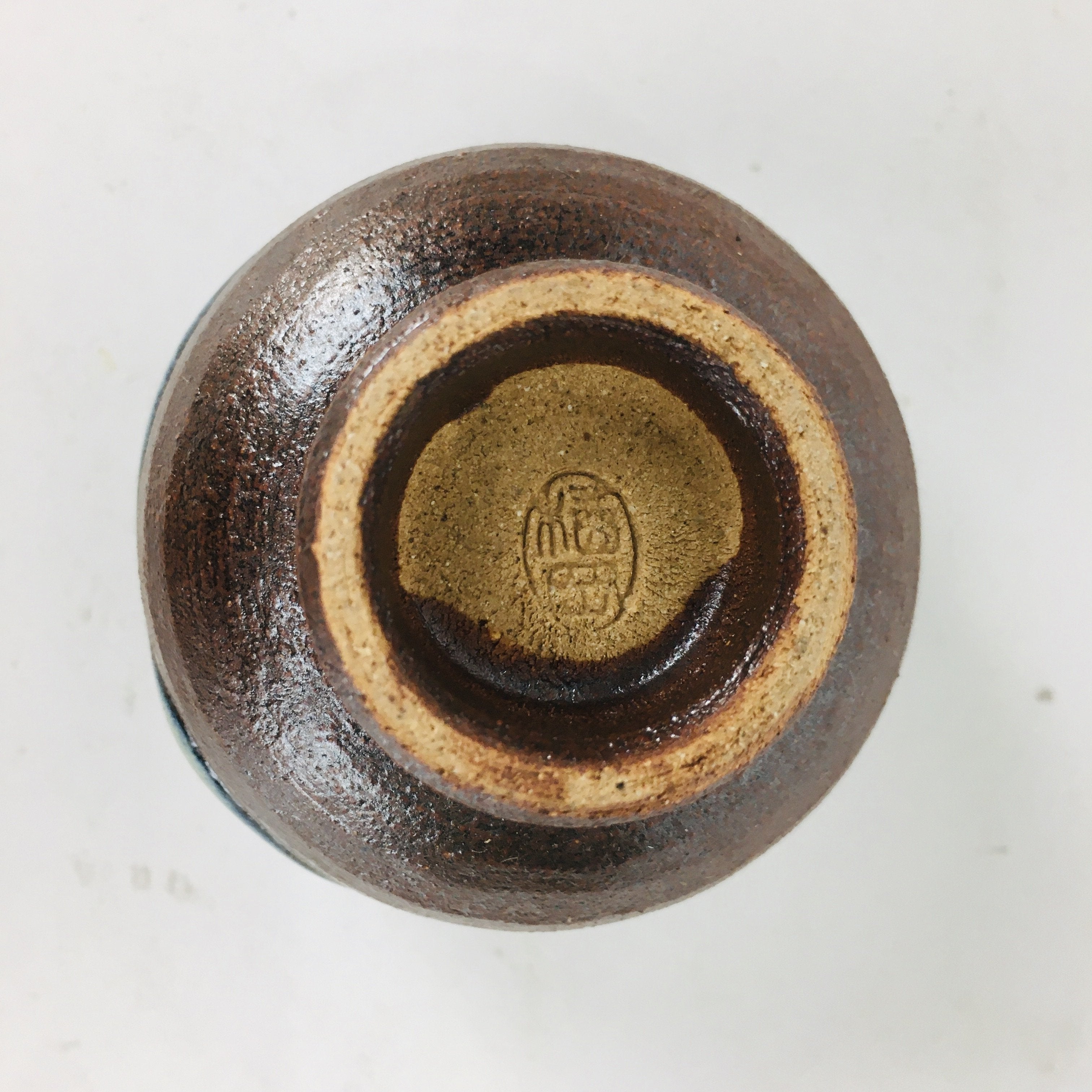Japanese Ceramic Sake Cup Hagi Ware Vtg Guinomi Ochoko Blue Glaze GU897
