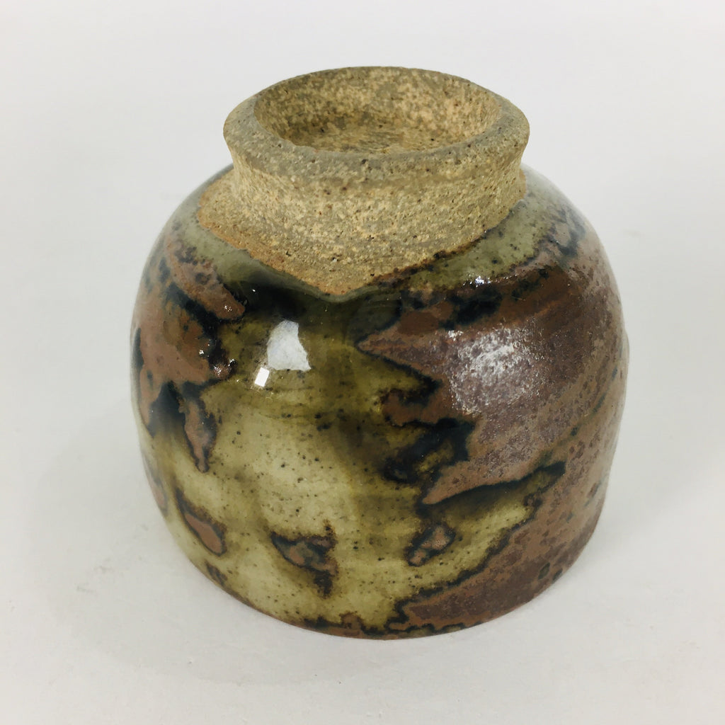 Japanese Ceramic Sake Cup Karatsu Ware Vtg Guinomi Ochoko Brown Glaze GU898