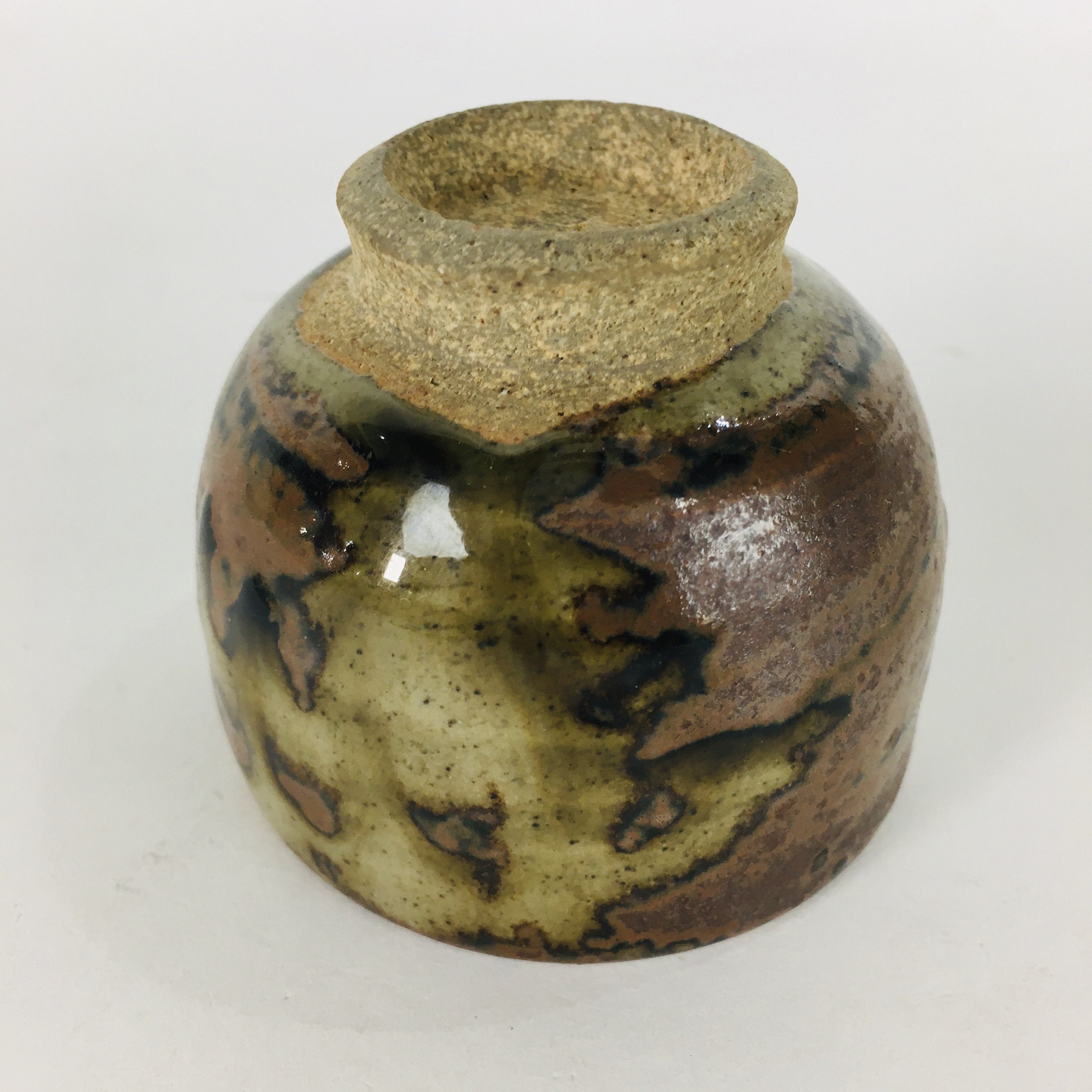 Japanese Ceramic Sake Cup Karatsu Ware Vtg Guinomi Ochoko Brown Glaze GU898