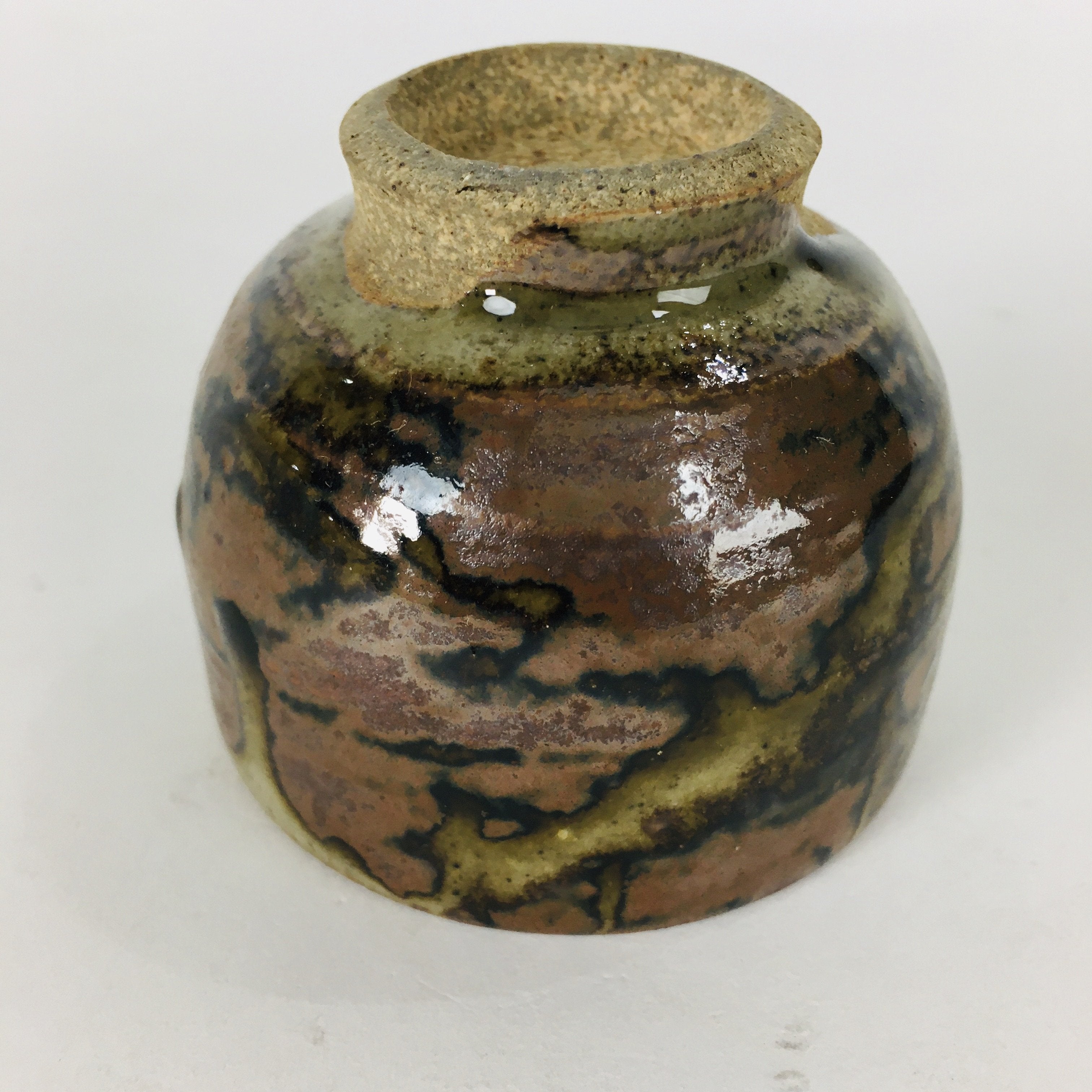 Japanese Ceramic Sake Cup Karatsu Ware Vtg Guinomi Ochoko Brown Glaze GU898