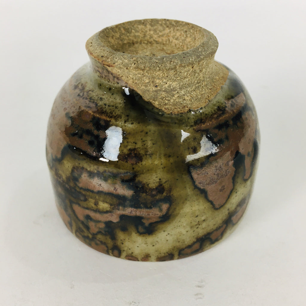 Japanese Ceramic Sake Cup Karatsu Ware Vtg Guinomi Ochoko Brown Glaze GU898